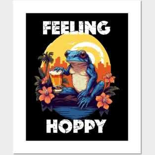 Coqui Frog Holding a Beer - Feeling Hoppy (White Lettering) Posters and Art